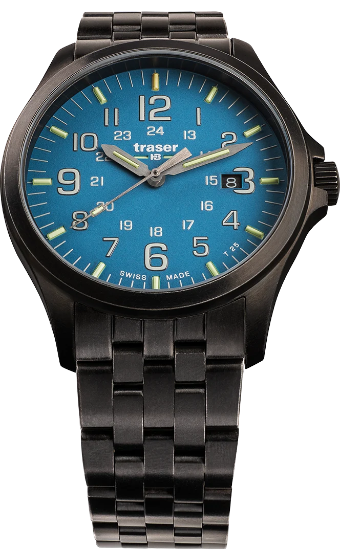 Traser H3 P67 Officer Pro 108740 Herren Armbanduhr Himmelblau • Saphirglas mit Antireflexbeschichtung • trigalight Nachtsichtbarkeit