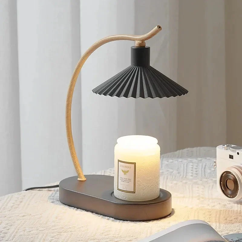 Kaarsenwarmerlamp Zwart Hout Minimalistisch 31cm Tafellamp Sfeerverlichting Woonkamer | Sansoti