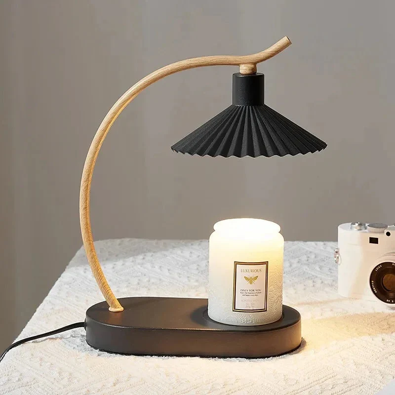 Kaarsenwarmerlamp Zwart Hout Minimalistisch 31cm Tafellamp Sfeerverlichting Woonkamer | Sansoti