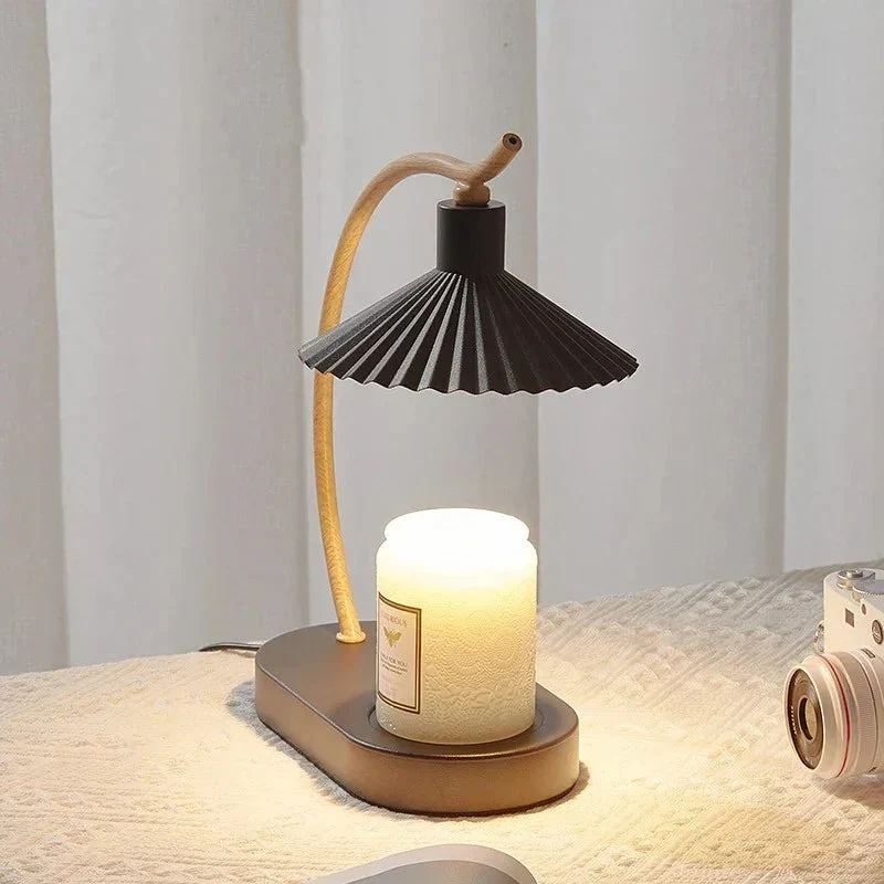 Kaarsenwarmerlamp Zwart Hout Minimalistisch 31cm Tafellamp Sfeerverlichting Woonkamer | Sansoti