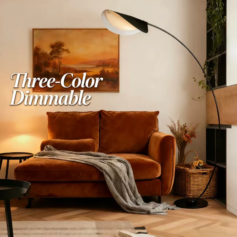 Boog Vloerlamp Blad Vorm Zwart 3-Kleuren Dimbaar Acryl | Sansoti