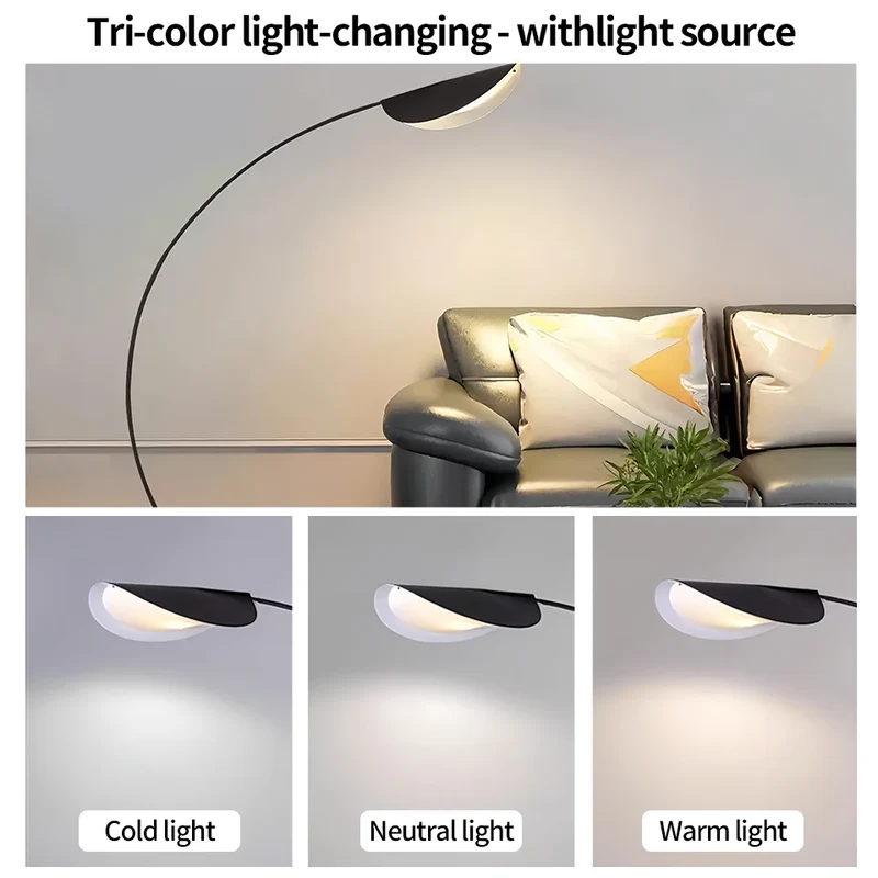 Boog Vloerlamp Blad Vorm Zwart 3-Kleuren Dimbaar Acryl | Sansoti
