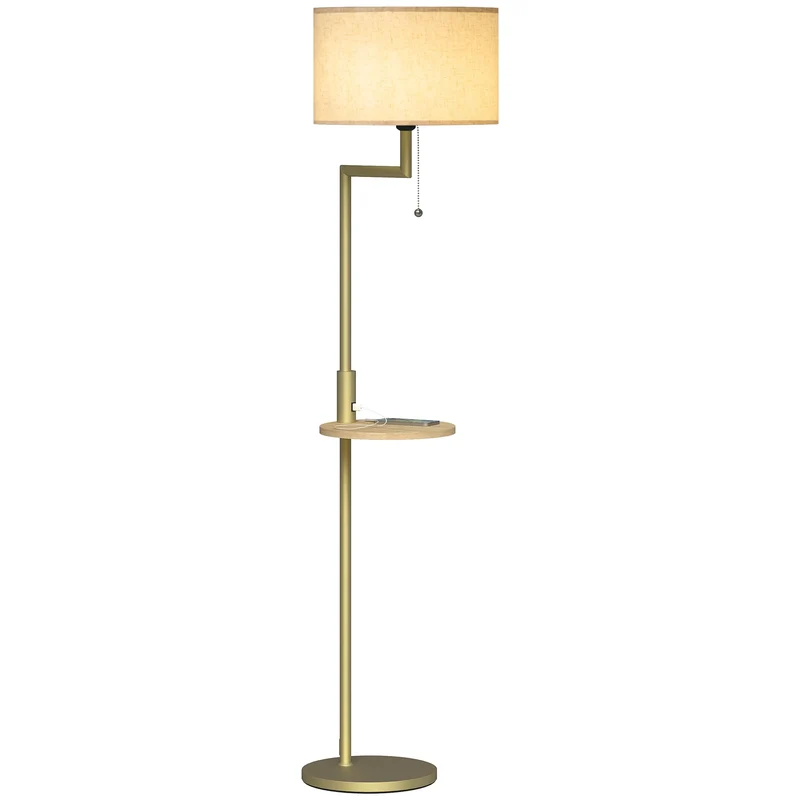 Booglamp Vloerlamp Met Plank En USB Poort Goud Metaal 170cm | Sansoti
