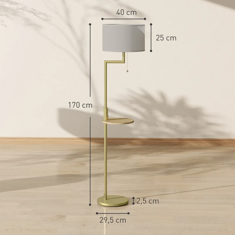 Booglamp Vloerlamp Met Plank En USB Poort Goud Metaal 170cm | Sansoti