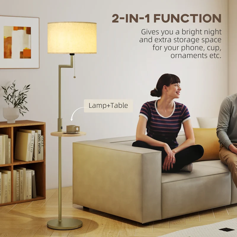 Booglamp Vloerlamp Met Plank En USB Poort Goud Metaal 170cm | Sansoti