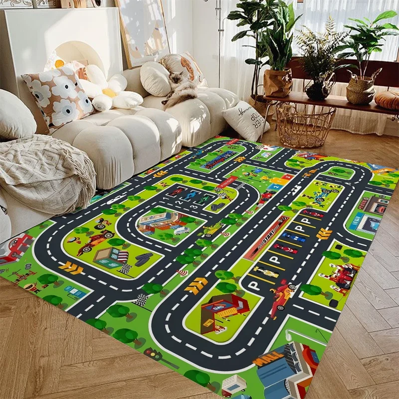 Vloerkleed Kinderkamer Auto Speelkleed Stadsverkeer Antislip Wasbaar | Sansoti
