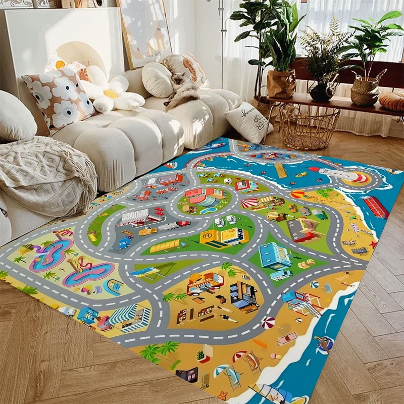 Vloerkleed Kinderkamer Auto Speelkleed Stadsverkeer Antislip Wasbaar | Sansoti