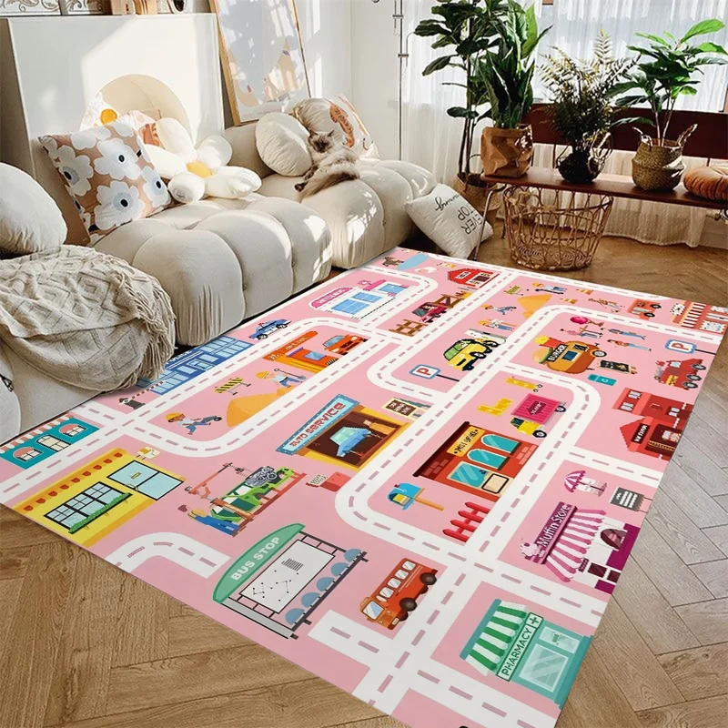 Vloerkleed Kinderkamer Auto Speelkleed Stadsverkeer Antislip Wasbaar | Sansoti