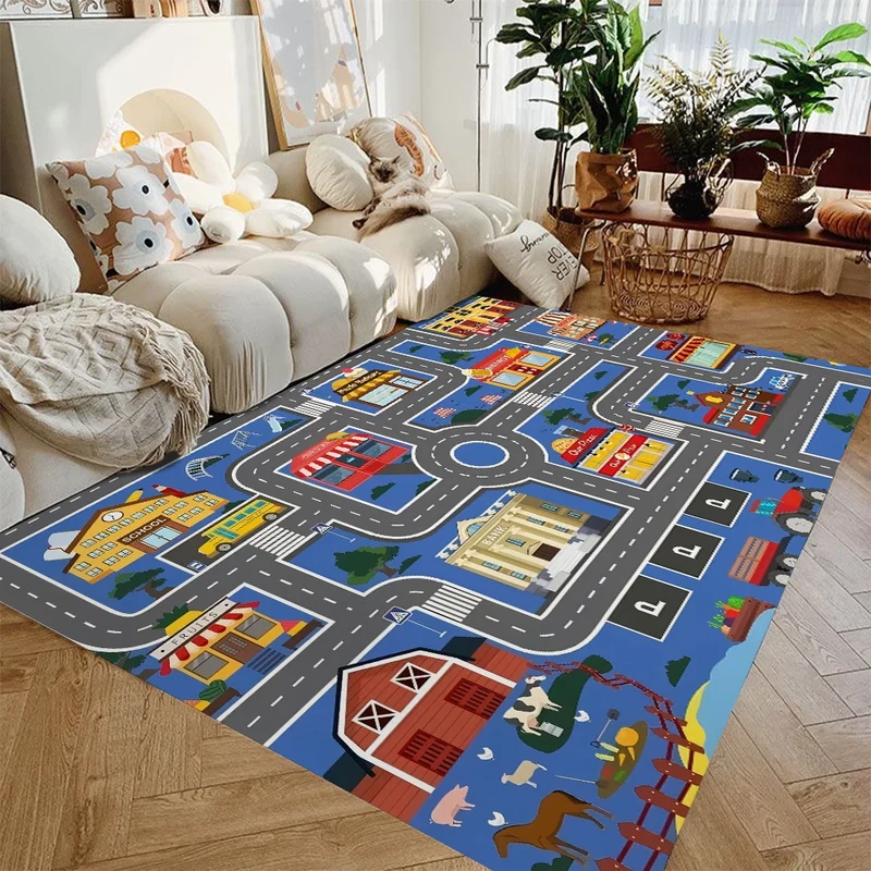 Vloerkleed Kinderkamer Auto Speelkleed Stadsverkeer Antislip Wasbaar | Sansoti