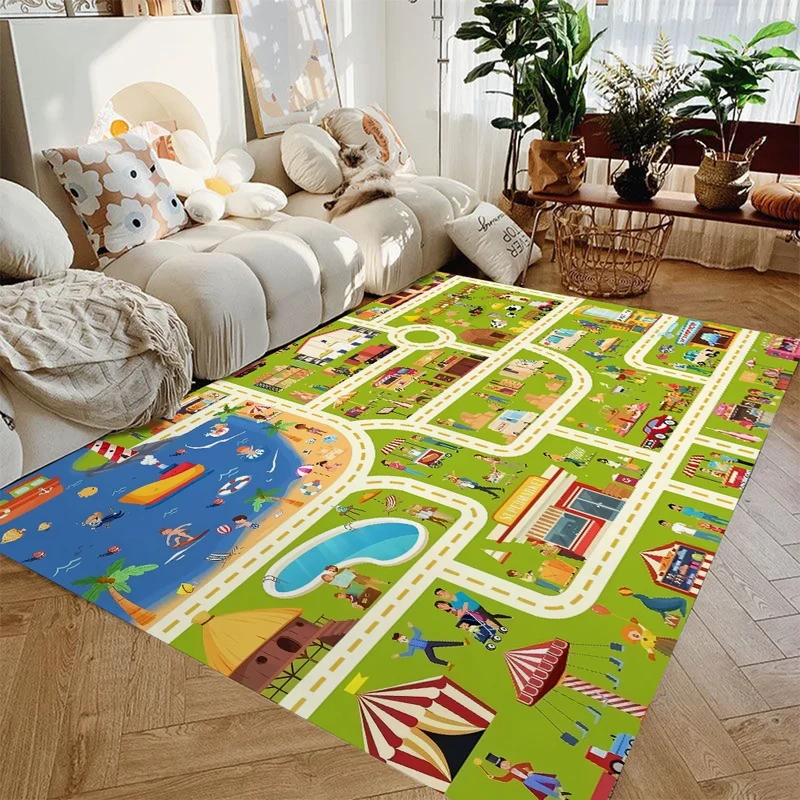 Vloerkleed Kinderkamer Auto Speelkleed Stadsverkeer Antislip Wasbaar | Sansoti
