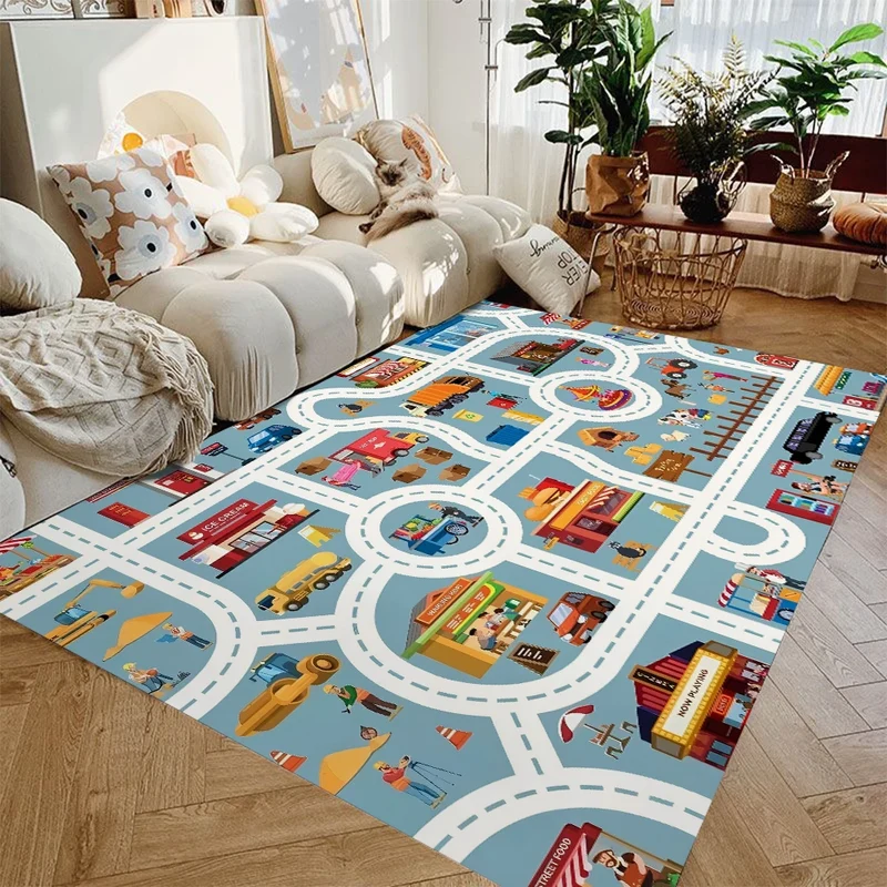 Vloerkleed Kinderkamer Auto Speelkleed Stadsverkeer Antislip Wasbaar | Sansoti