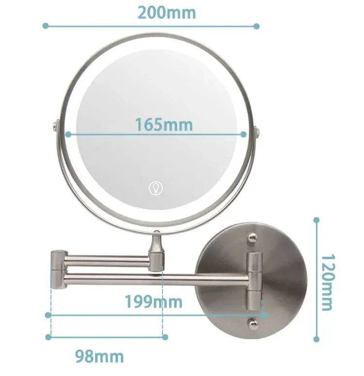 Make-upspiegel LED Vergrotend Oplaadbaar Chroom 20cm Wandspiegel 3 Lichtstanden | Sansoti