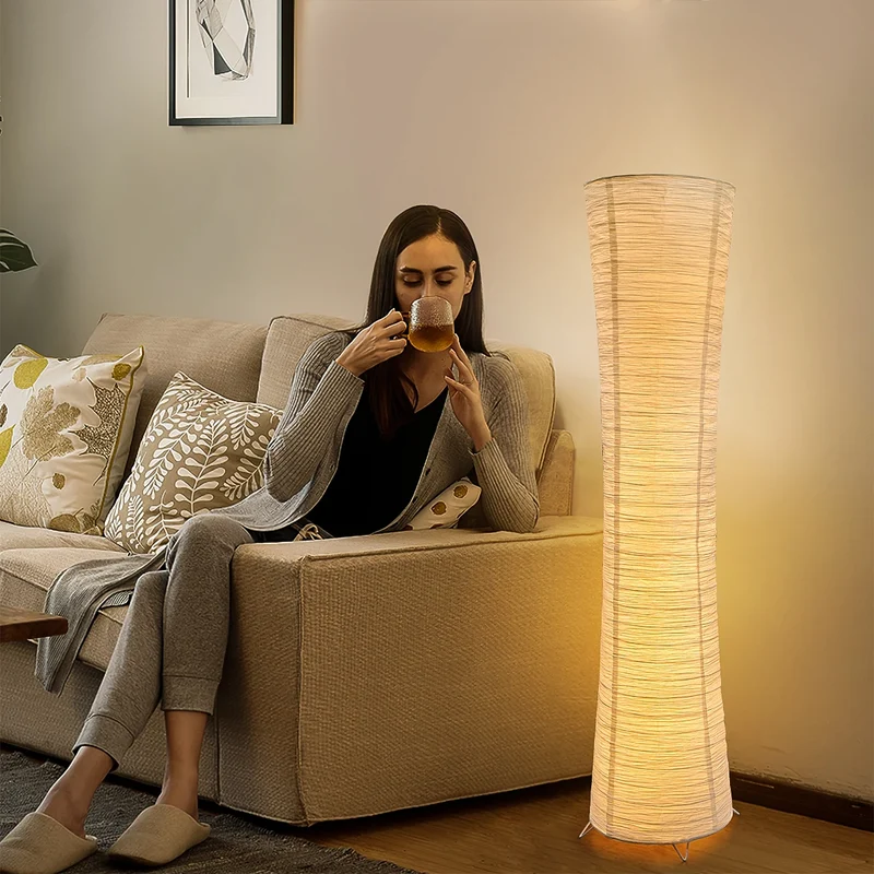 Vloerlamp Papier Japandi Cilinder Staande Lamp Warm Licht Minimalistisch | Sansoti
