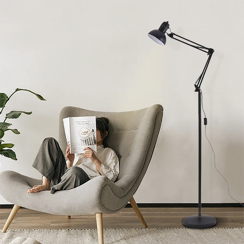 Vloerlamp Verstelbaar Met RGB Lamp Dimbaar Leeslamp Zwart Met Zwenkarm E27 | Sansoti