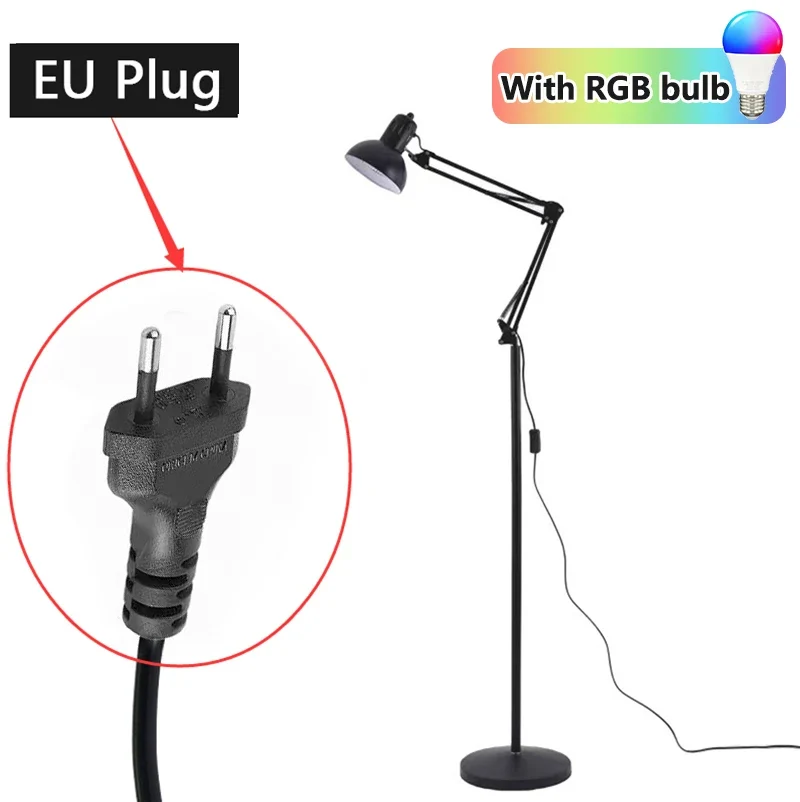 Vloerlamp Verstelbaar Met RGB Lamp Dimbaar Leeslamp Zwart Met Zwenkarm E27 | Sansoti