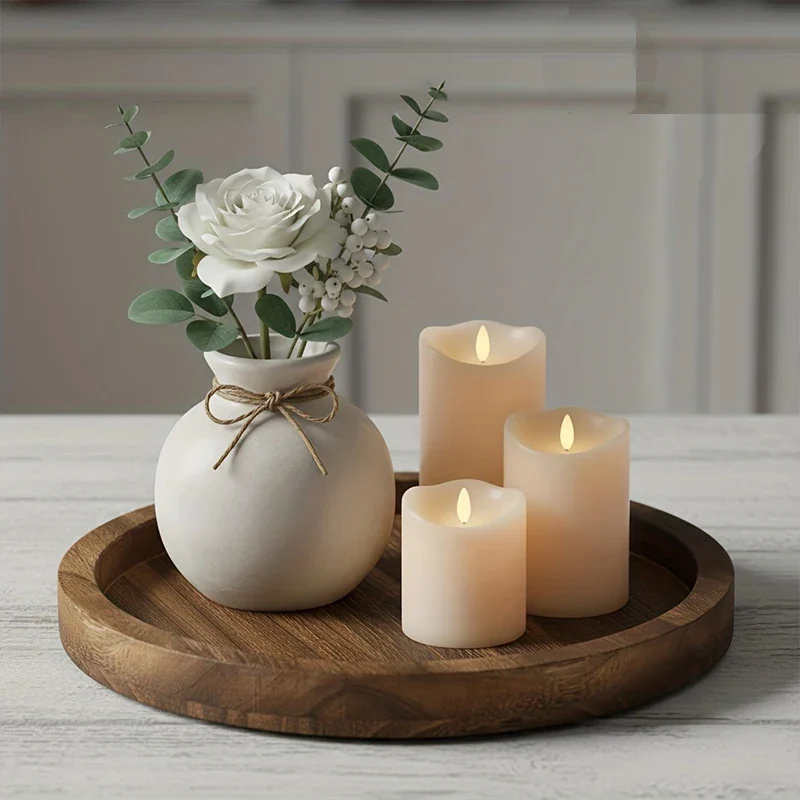 Salontafel Decoratie Ronde Houten Dienblad Farmhouse Stijl Centerpiece | Sansoti