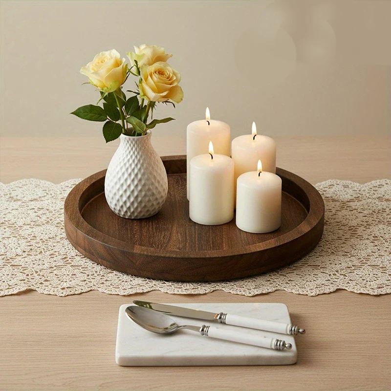 Salontafel Decoratie Ronde Houten Dienblad Farmhouse Stijl Centerpiece | Sansoti