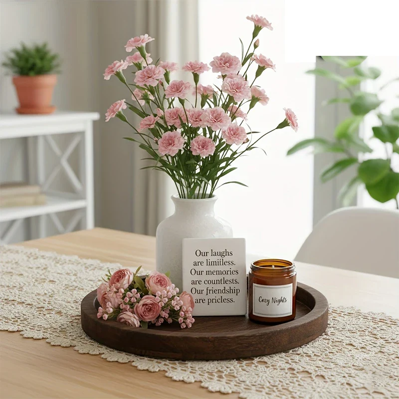 Salontafel Decoratie Ronde Houten Dienblad Farmhouse Stijl Centerpiece | Sansoti