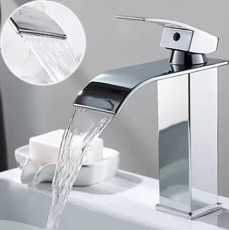 Waterval Wastafelkraan RVS Warm Koud Mengkraan Zwart Goud Zilver | Sansoti