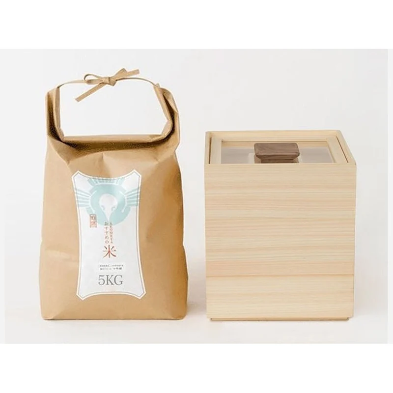 Rijstcontainer Hinoki Hout Japans 5kg Acryl Deksel Maatbeker Keuken Opbergen | Sansoti