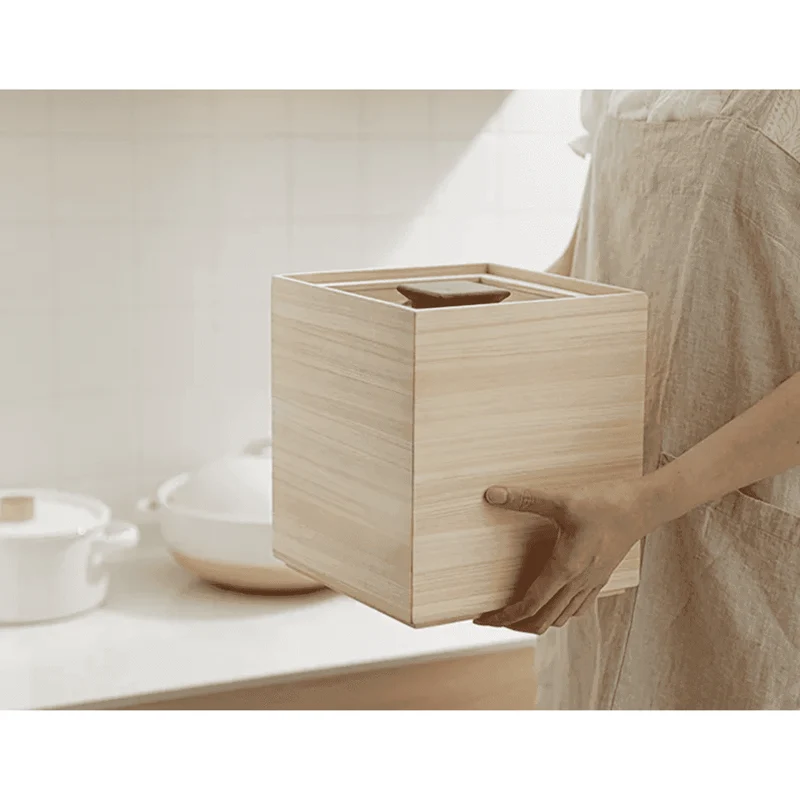 Rijstcontainer Hinoki Hout Japans 5kg Acryl Deksel Maatbeker Keuken Opbergen | Sansoti
