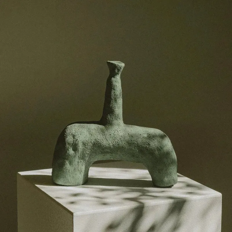 Vaas Keramiek Organisch Sculptuur Blauw Bruin Olijfgroen Decoratief Woonkamer Dressoir | Sansoti