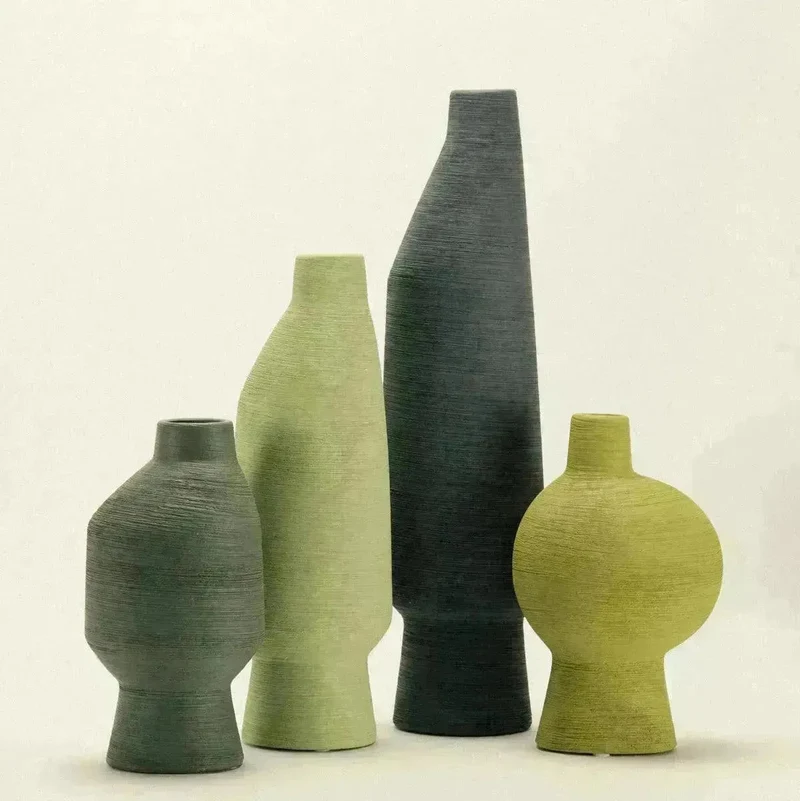 Vaas Keramiek Groen Organisch Sculptuur 20cm 30cm 40cm Woonkamer Decoratie Modern | Sansoti