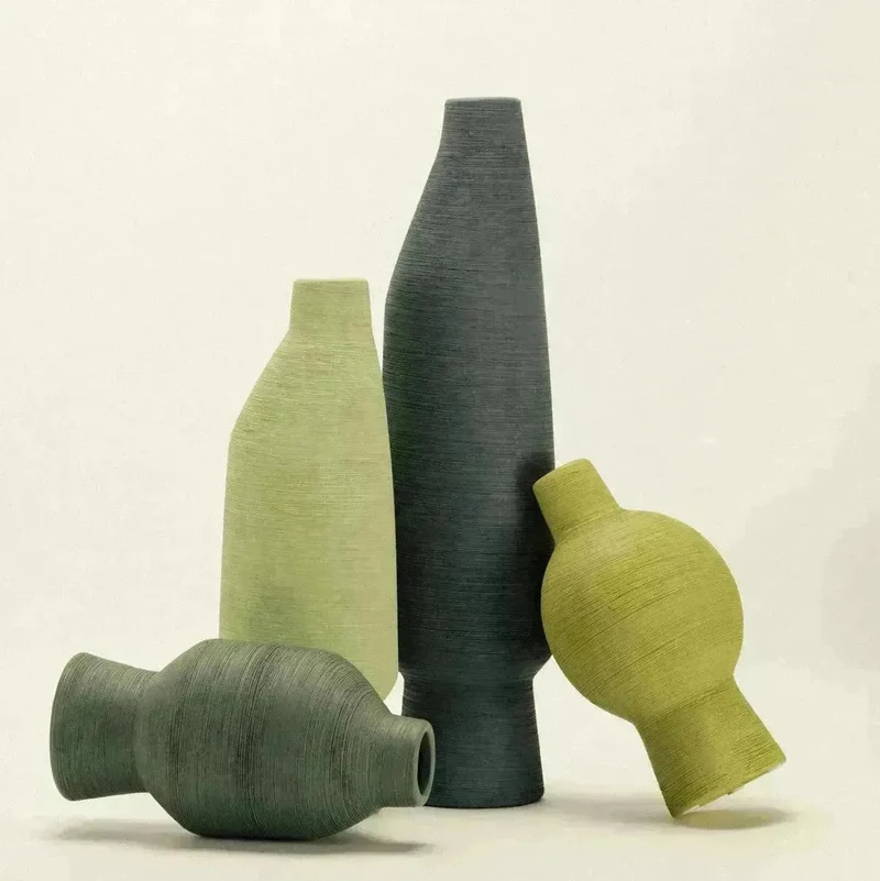 Vaas Keramiek Groen Organisch Sculptuur 20cm 30cm 40cm Woonkamer Decoratie Modern | Sansoti