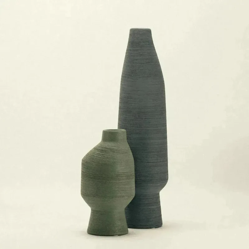 Vaas Keramiek Groen Organisch Sculptuur 20cm 30cm 40cm Woonkamer Decoratie Modern | Sansoti