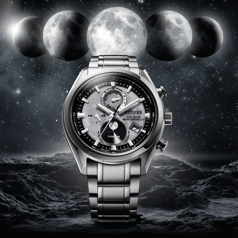 Citizen Tsuki-yomi BY1010-81H Herrenuhr • Eco-Drive Funk-Mondphase • Super Titanium