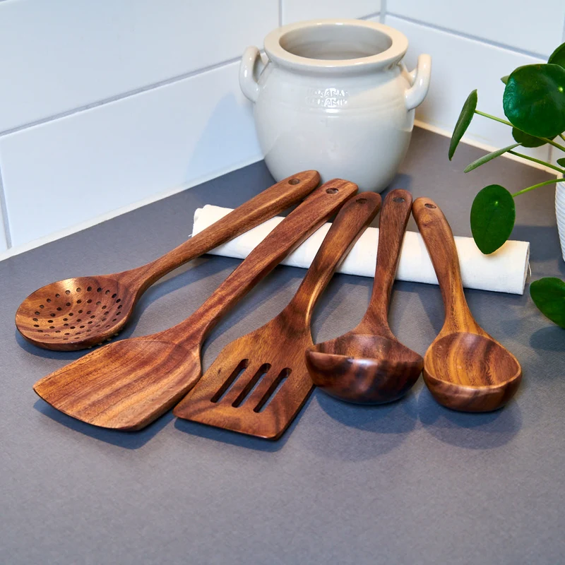Keukengereedschap Walnouthout Naturlijk Set Spatel Lepel Kookgerei Houten Keuken Premium | Sansoti