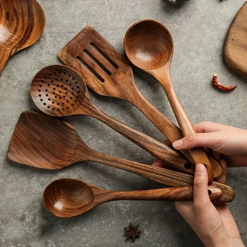 Keukengereedschap Walnouthout Naturlijk Set Spatel Lepel Kookgerei Houten Keuken Premium | Sansoti