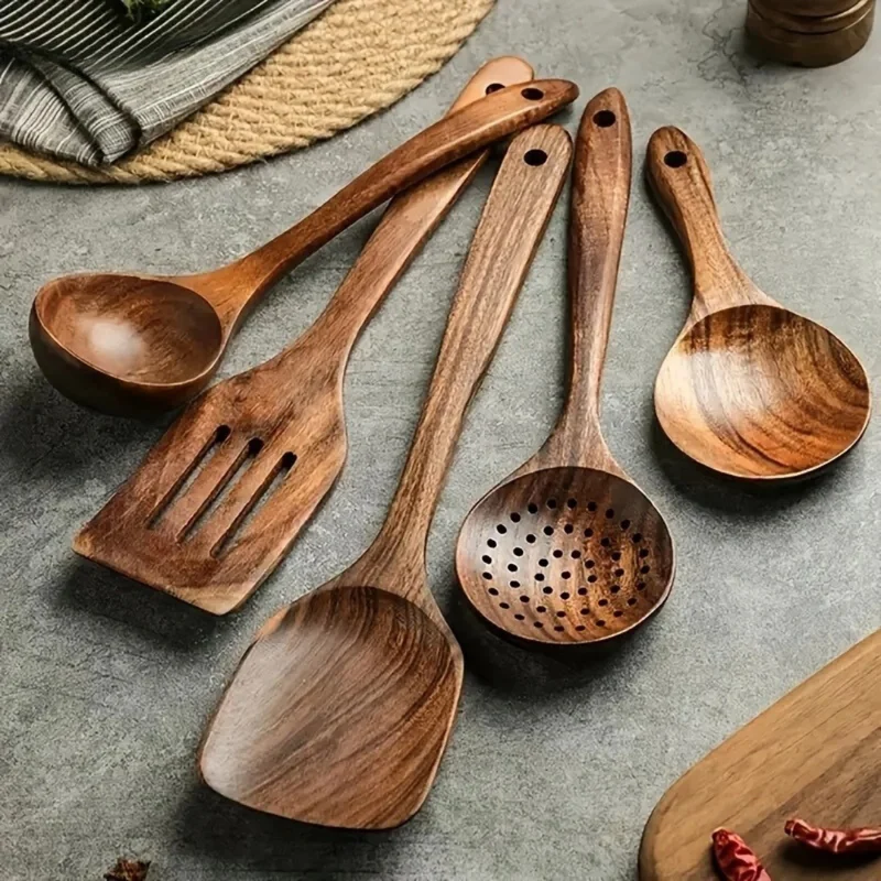 Keukengereedschap Walnouthout Naturlijk Set Spatel Lepel Kookgerei Houten Keuken Premium | Sansoti