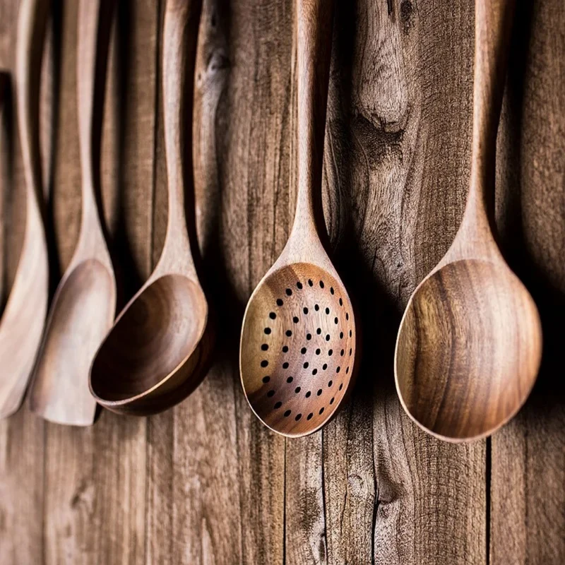 Keukengereedschap Walnouthout Naturlijk Set Spatel Lepel Kookgerei Houten Keuken Premium | Sansoti