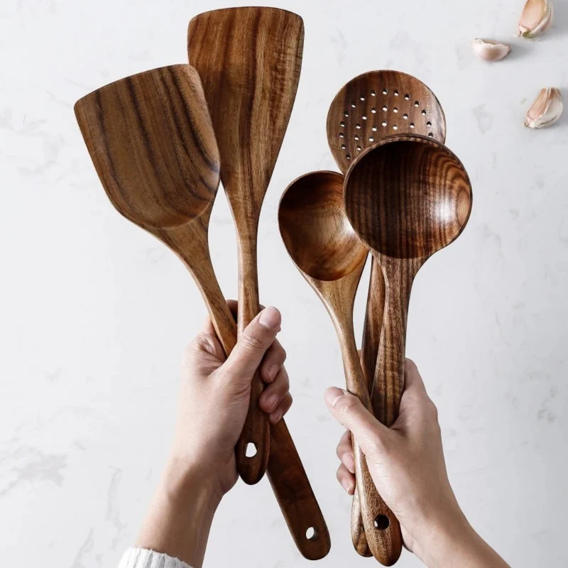 Keukengereedschap Walnouthout Naturlijk Set Spatel Lepel Kookgerei Houten Keuken Premium | Sansoti
