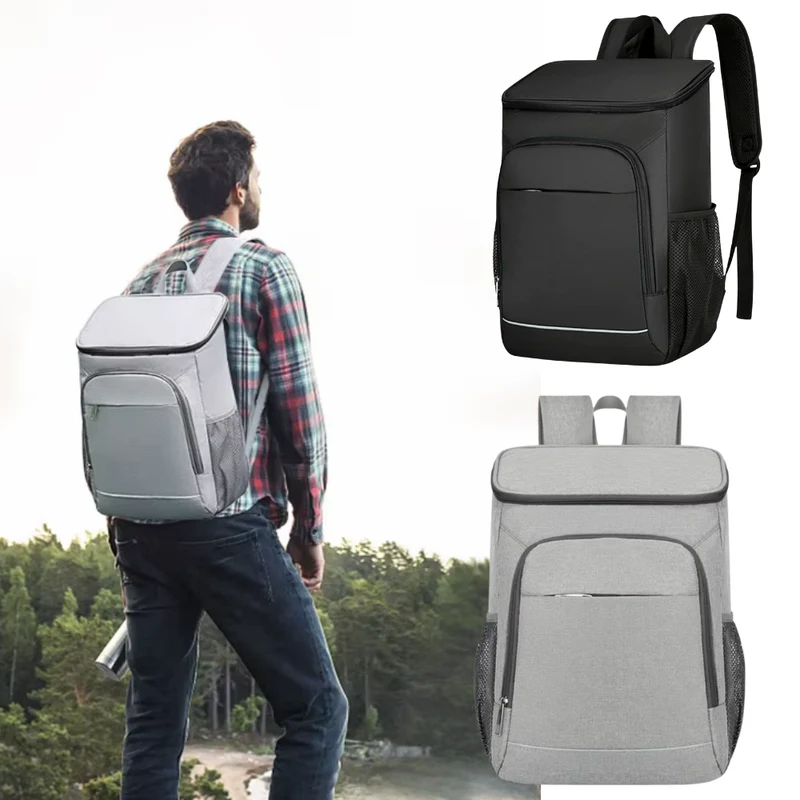 Koelrugzak Geïsoleerd 18L 30L Waterdicht Oxford Nylon Zwart Grijs Picknick Camping Strand | Sansoti