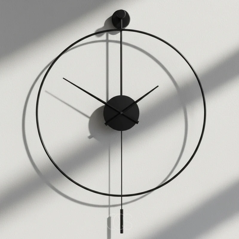 Wandklok Groot 50cm Stil Quartz Metaal Zwart Slinger Klassiek Modern Woonkamer Slaapkamer | Sansoti