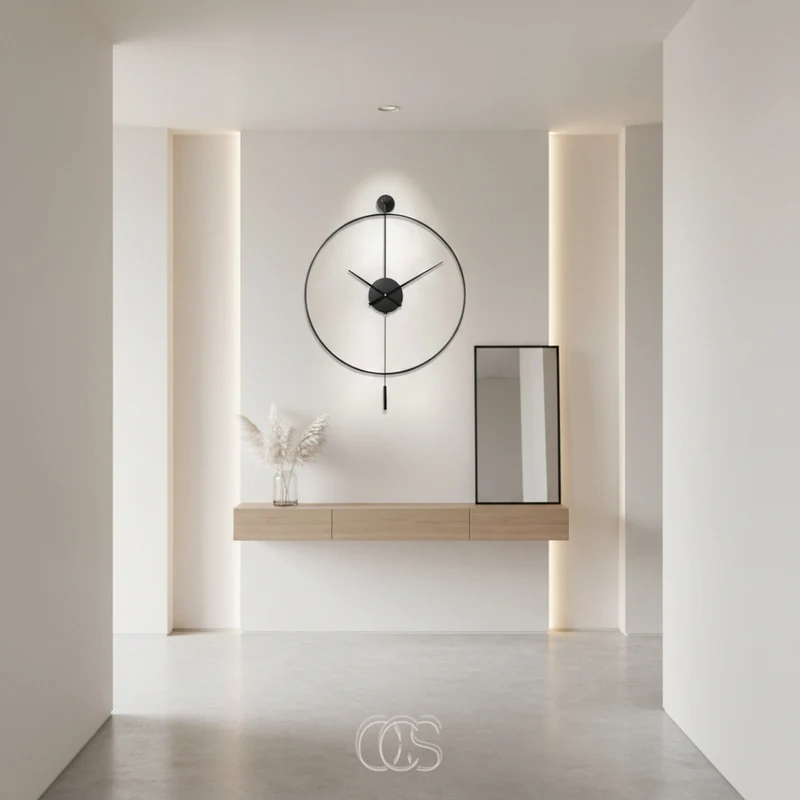 Wandklok Groot 50cm Stil Quartz Metaal Zwart Slinger Klassiek Modern Woonkamer Slaapkamer | Sansoti