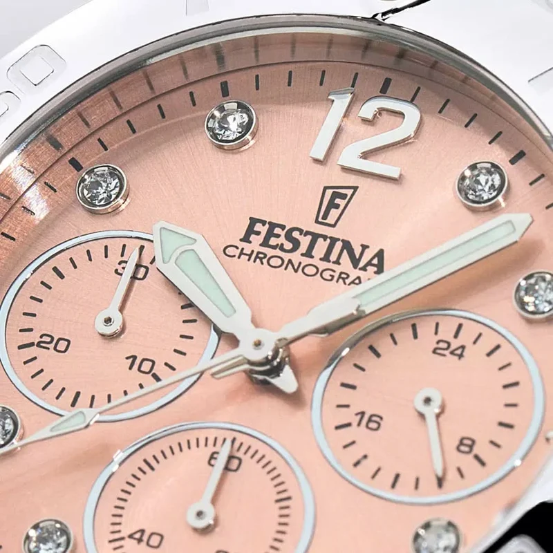 Festina Boyfriend F20603/7 Damenuhr • Rosa Zifferblatt mit Kristallen • Hochwertiger Edelstahl