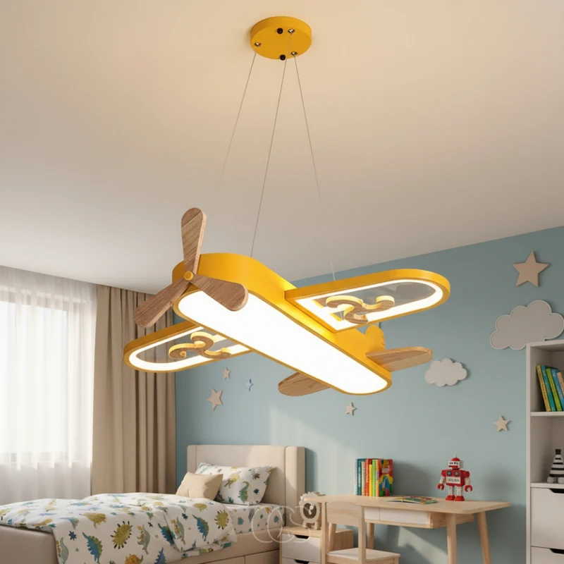 Kinderkamer Hanglamp Vliegtuig Dimbaar LED 32W Blauw Geel Oogvriendelijk Speelkamer Slaapkamer | Sansoti