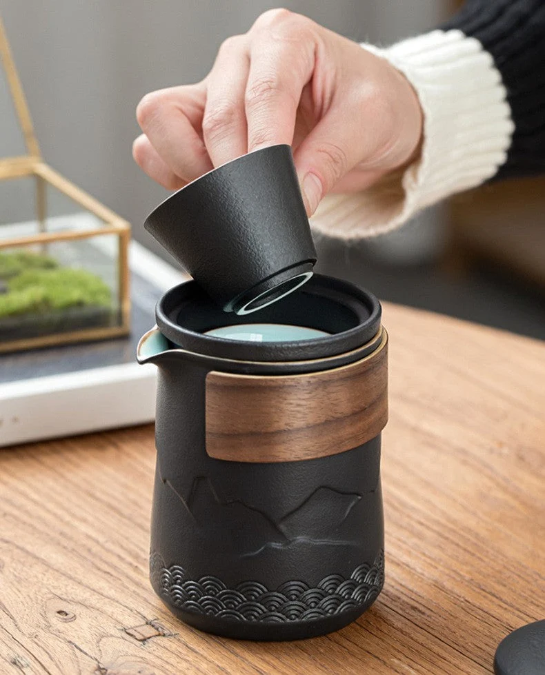 Reis Theeset Keramiek Compact Met Theepot Kopjes En Reistas Bergdesign | Sansoti