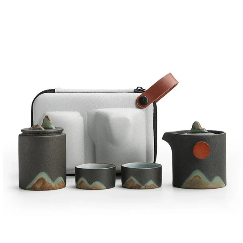 Reis Theeset Japans Keramiek Met Theepot Kopjes Reistas Berglandschap Compact | Sansoti