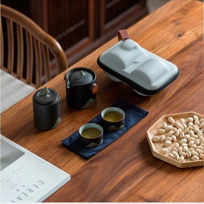Reis Theeset Japans Keramiek Met Theepot Kopjes Reistas Berglandschap Compact | Sansoti