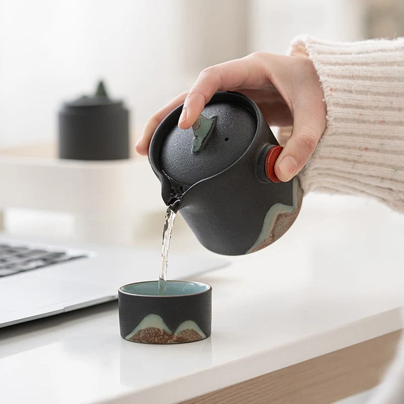 Reis Theeset Japans Keramiek Met Theepot Kopjes Reistas Berglandschap Compact | Sansoti