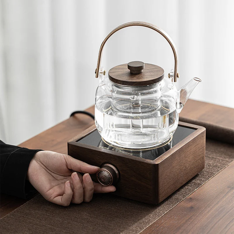 Theewarmer Elektrisch Verstelbaar Walnoothout Thee Kachel Warmhoudplaat Retro Design | Sansoti