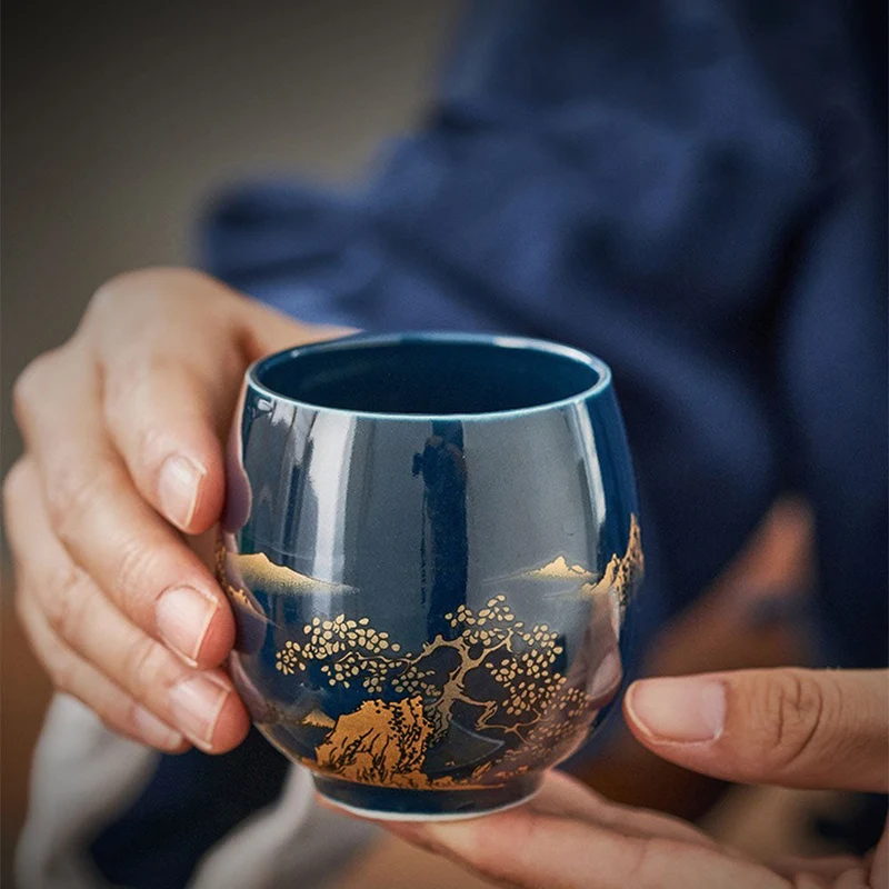 Japanse Gongfu Theeset Met Dienblad Porselein Blauw Berglandschap 8 Delig | Sansoti