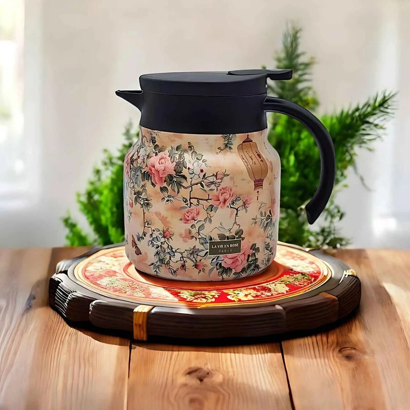 Theepot Roestvrij Staal 316 Vintage Bloemen Ingebouwde Infuser Warmte-isolerend Premium | Sansoti