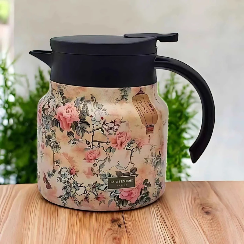 Theepot Roestvrij Staal 316 Vintage Bloemen Ingebouwde Infuser Warmte-isolerend Premium | Sansoti