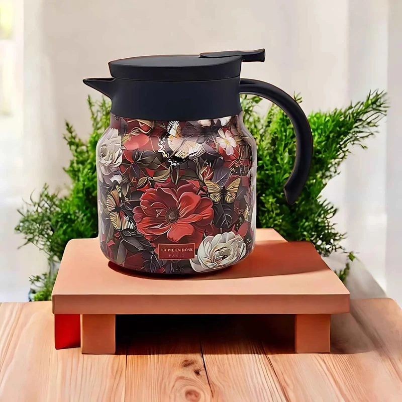 Theepot Roestvrij Staal 316 Vintage Bloemen Ingebouwde Infuser Warmte-isolerend Premium | Sansoti
