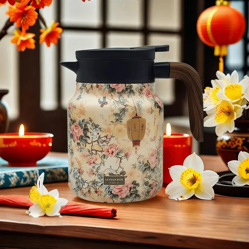Theepot Roestvrij Staal 316 Vintage Bloemen Ingebouwde Infuser Warmte-isolerend Premium | Sansoti